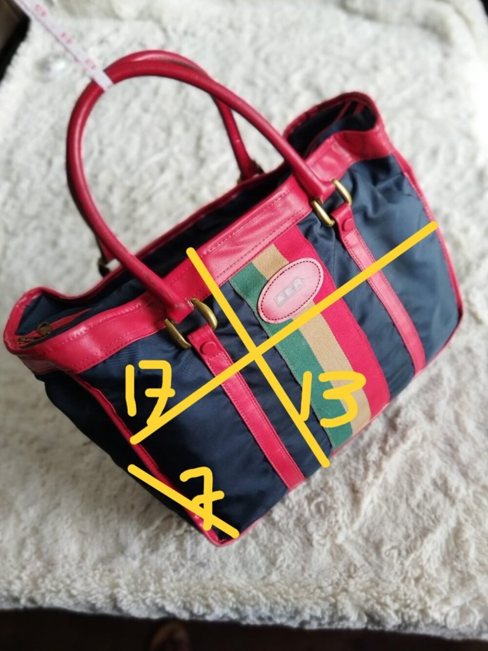 Lark Luggage Vintage Webbing Stripe Travel Duffel Tote Bag Navy Red Green AEH - Picture 3 of 16